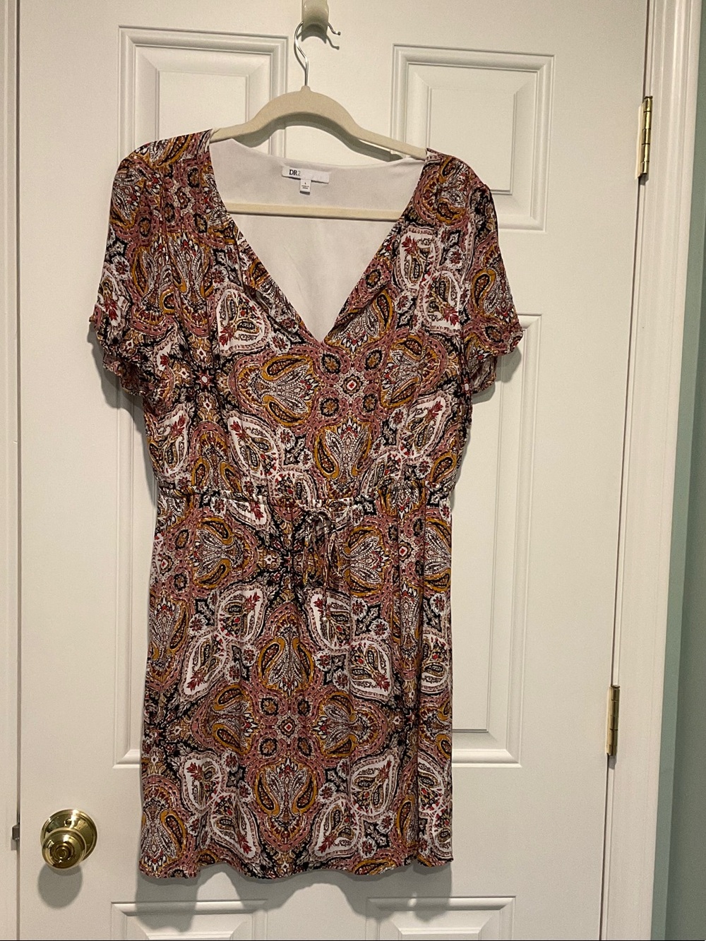 DR2 Paisley V-Neck Short Sleeve Dress in Multi-Color